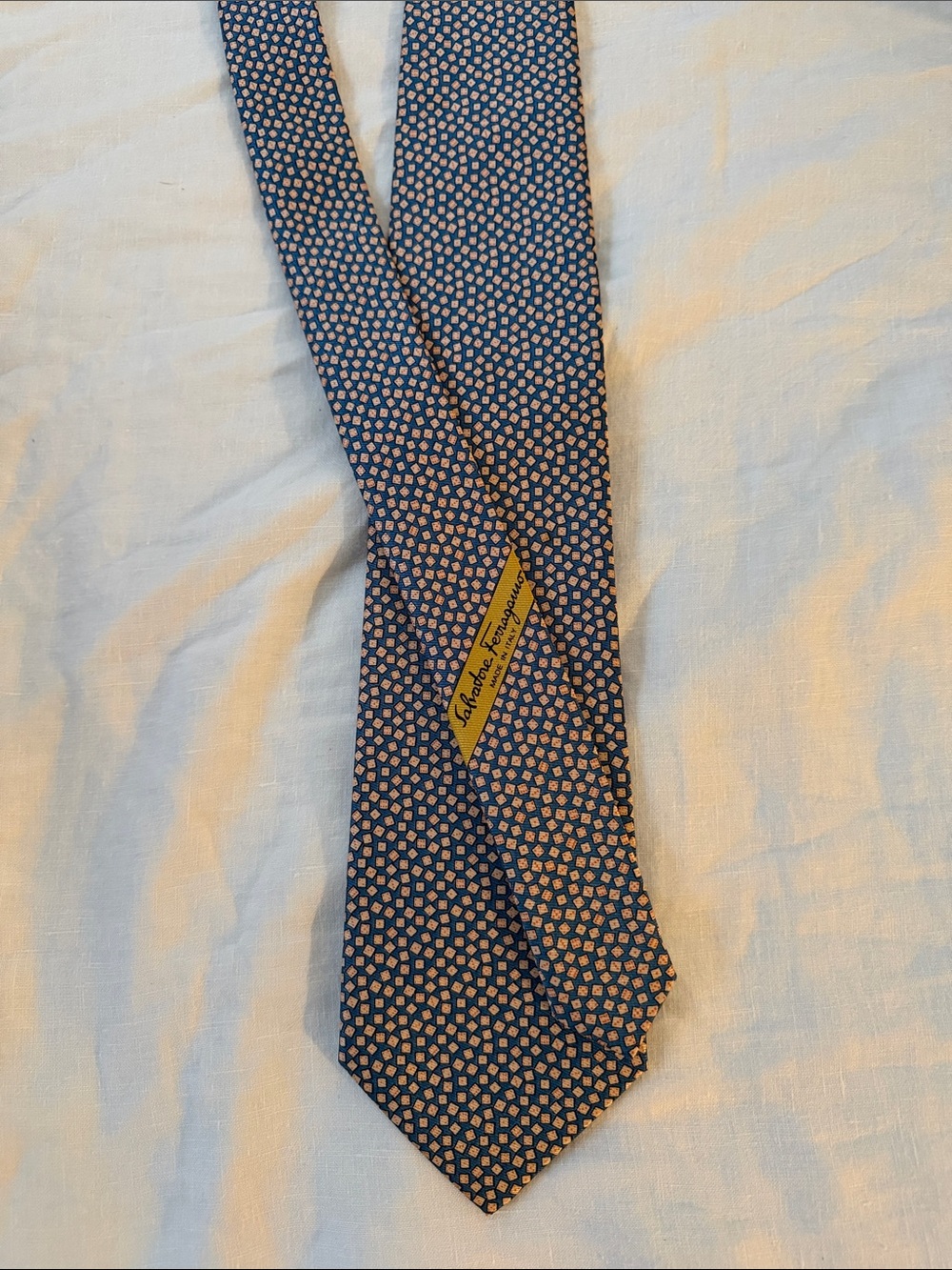 Salvatore Ferragamo Navy Tie with Peach Micro-Pattern